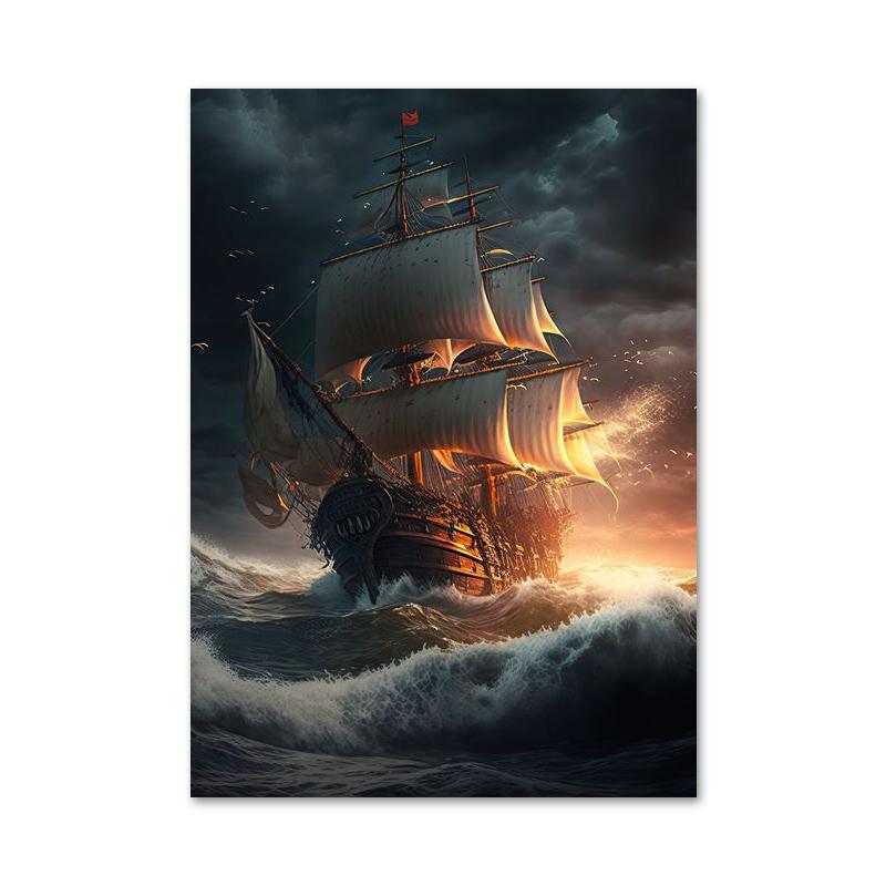 Ozean Segeln Segelboot Leinwand Poster und Drucke Abstrakte Malerei Wand Kunst Bilder für Wohnzimmer Wohnkultur 30x40cm No Framed von Joom DACH