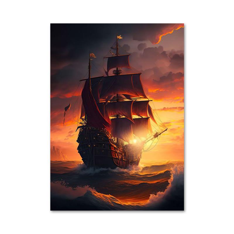 Ozean Segeln Segelboot Leinwand Poster und Drucke Abstrakte Malerei Wand Kunst Bilder für Wohnzimmer Wohnkultur 50x70cm No Framed von Joom DACH