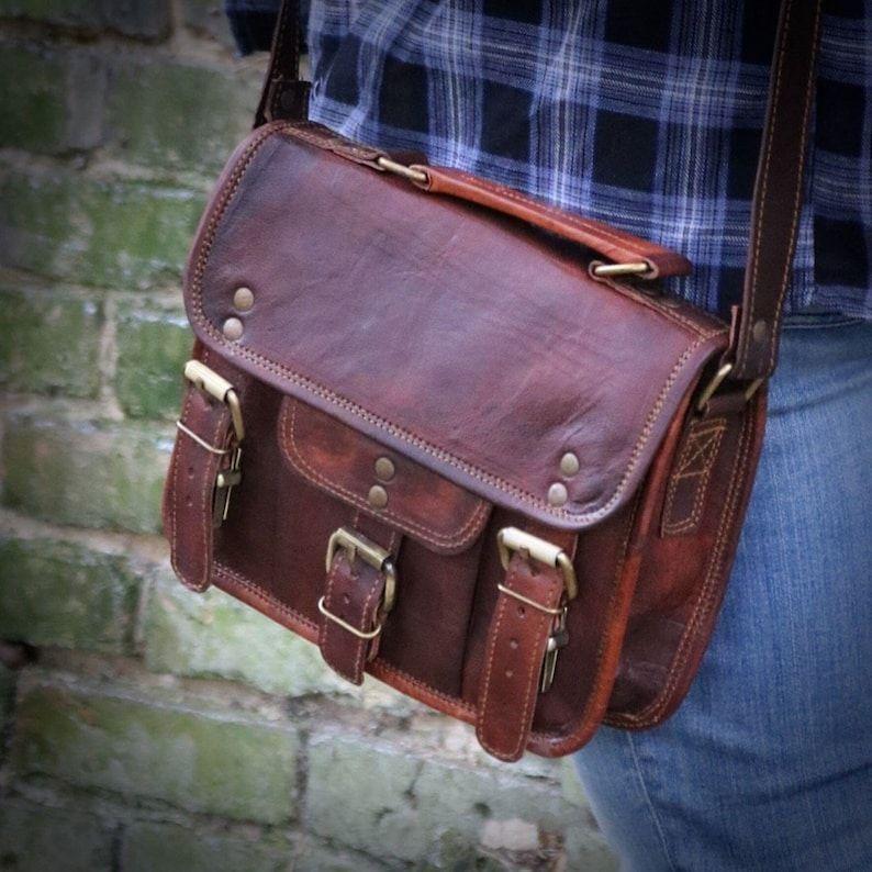 PAX-LEDER-SATCHEL, traditionelles Design im Vintage-Look 7 x 9 x 3 in braun von Joom DACH