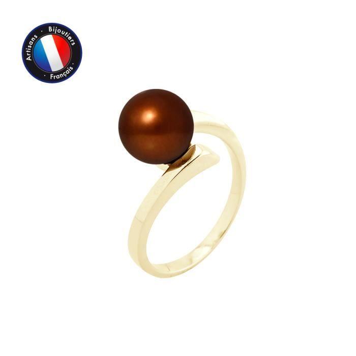 PERLINEA – Echter runder Süßwasser-Zuchtperlenring 8–9 mm – Schokoladenfarbe – Gelbgold – Damenschmuck von Joom DACH