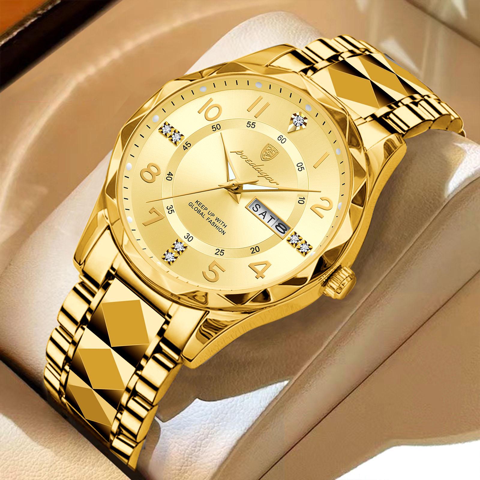 POEDAGAR Luxus Herren Uhren Top Marke Business Mann Armbanduhr Wasserdicht Leuchtende Datum Woche Quarz Herren Uhr gold von Joom DACH