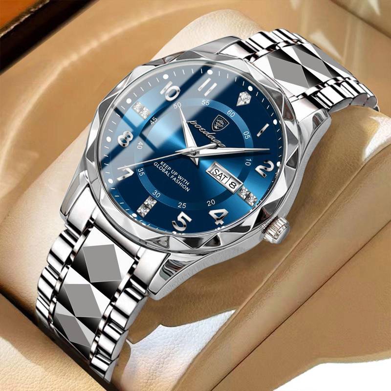 POEDAGAR Luxus Herren Uhren Top Marke Business Mann Armbanduhr Wasserdicht Leuchtende Datum Woche Quarz Herren Uhr silber/blau von Joom DACH