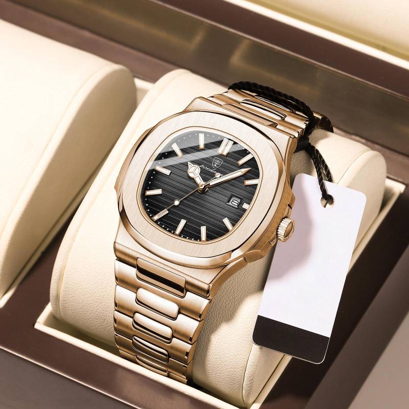 POEDAGAR Neue TOP Marke Luxus herren Uhr Mit Box Wasserdicht Ultra Dünne Kalender männer Quarz Uhren rose gold/schwarz von Joom DACH