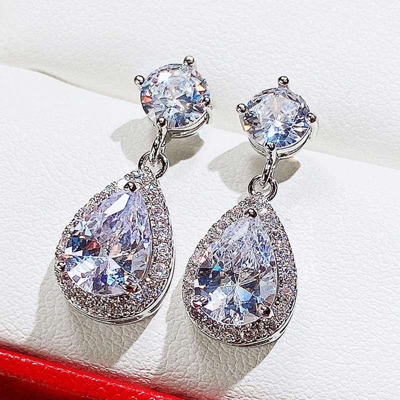 POMOiii Klassische Teardrop Zirkon Baumeln Ohrringe Für Frauen Temperament Elegante dame Zubehör Party Ewigkeit Schmuck weiß von Joom DACH