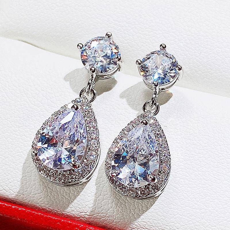 POMOiii Klassische Teardrop Zirkon Baumeln Ohrringe Für Frauen Temperament Elegante dame Zubehör Party Ewigkeit Schmuck weiß von Joom DACH