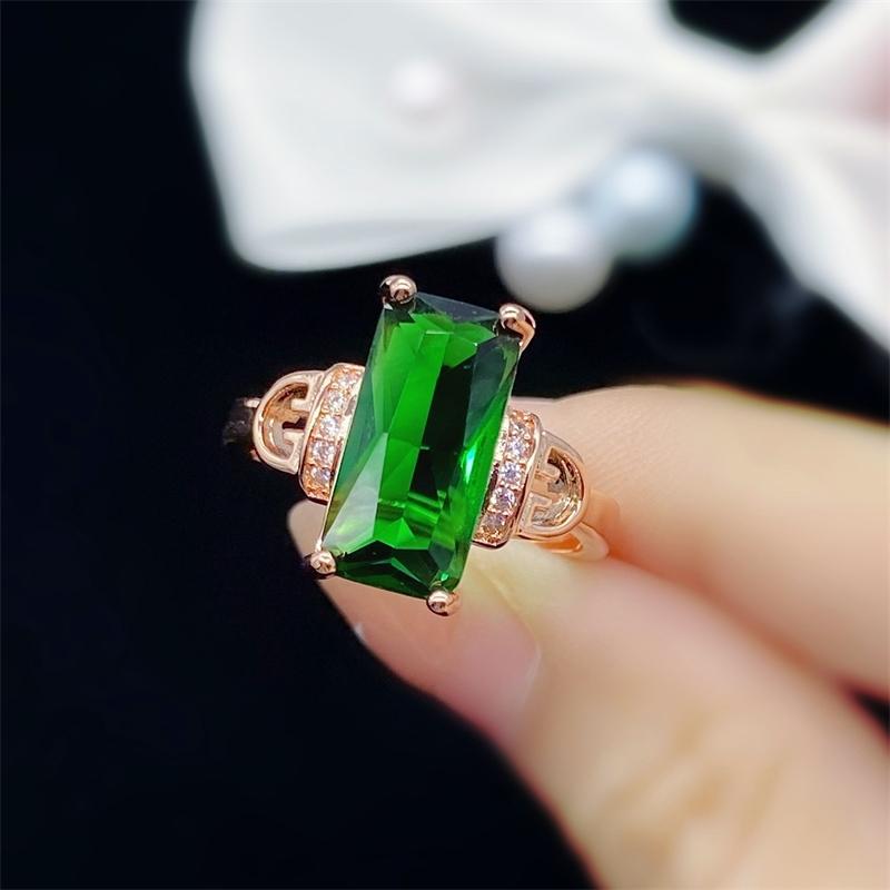 POMOiii Neue Mode Temperament Rechteck Form Grün Öffnung Ringe Für Frauen Zirkon Engagement Party Feine Einfache Schmuck Geschenk grün von Joom DACH