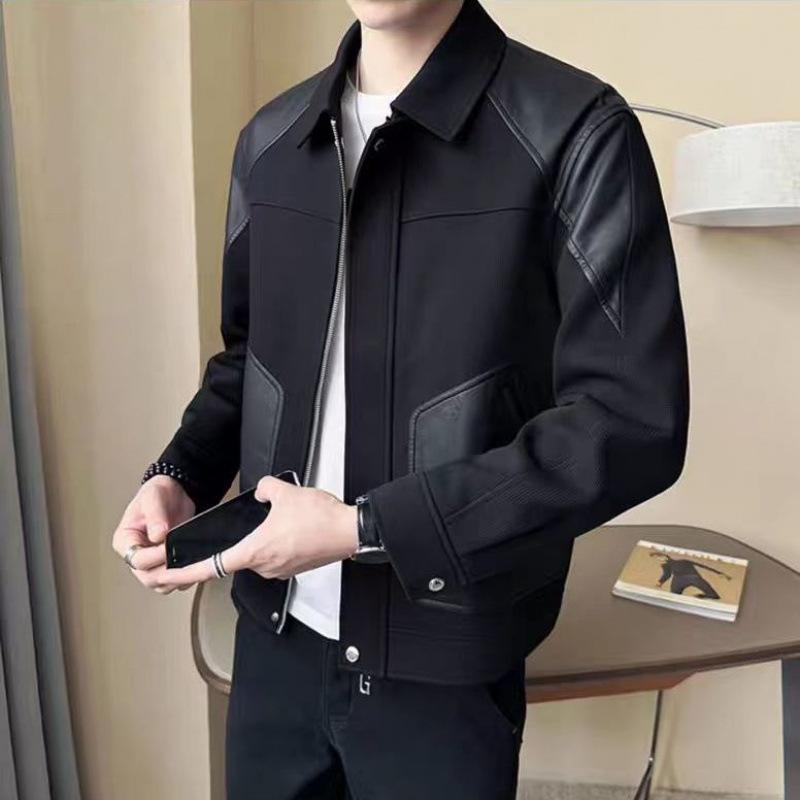 PU-Leder Spleißjacke Jacke Herren Trendmarke Trend High-End Verdicktes Oberteil Herbst und Winter Neue Kleidung XL von Joom DACH