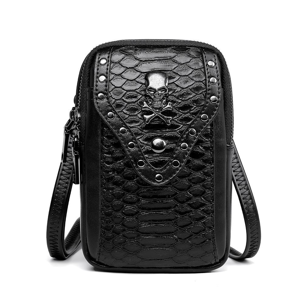 PU-Leder Totenkopf Schlangenmuster Damen Umhängetasche, Outdoor Einzelschultertasche, Handytasche, Reise Kleine Tasche schwarz von Joom DACH