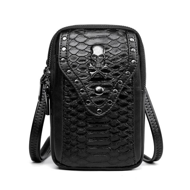 PU-Leder Totenkopf Schlangenmuster Damen Umhängetasche, Outdoor Einzelschultertasche, Handytasche, Reise Kleine Tasche schwarz von Joom DACH