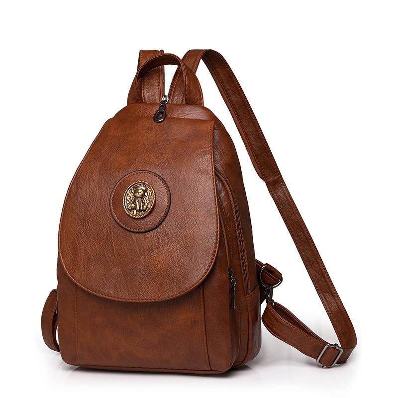 PU-Rucksack für Damen, einfarbig, Reiserucksack mit großer Kapazität braun von Joom DACH