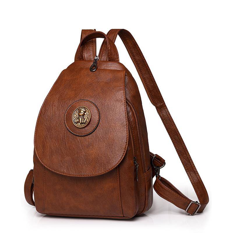 PU-Rucksack für Damen, einfarbig, Reiserucksack mit großer Kapazität braun von Joom DACH