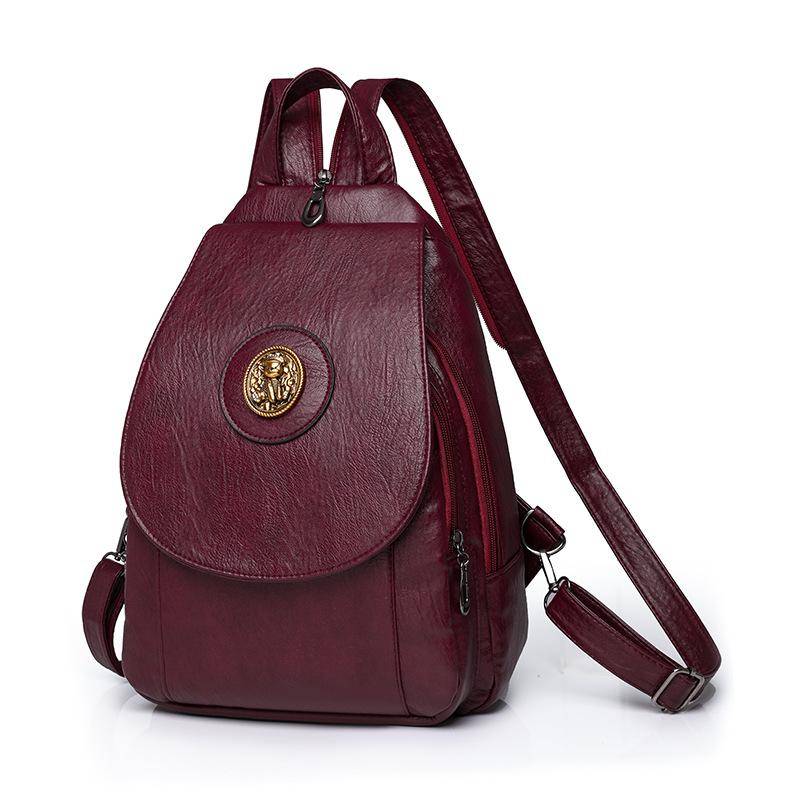 PU-Rucksack für Damen, einfarbig, Reiserucksack mit großer Kapazität rot von Joom DACH