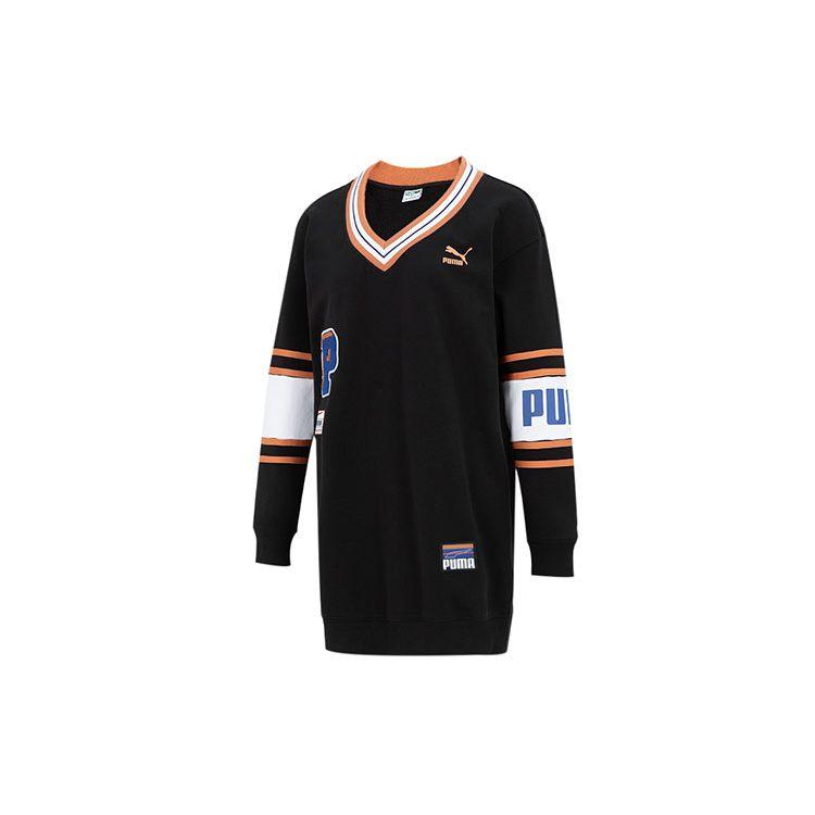 PUMA Urban Vintage Badge Logo Print Sportlich Lässig Strick Langarmkleid Damen Kleid Schwarz 677380-01 XL von Joom DACH