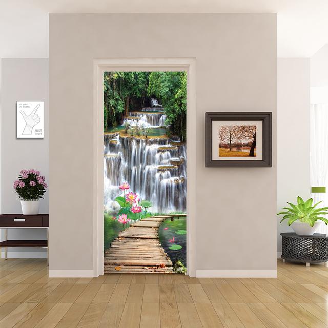 PVC Home Decor Eingang Tür Aufkleber Bad Dusche Zimmer Schlafzimmer Selbstklebende Fototapete Renovierung Landschaft Poster Wasserdicht 40x120cm(1 piece) von Joom DACH