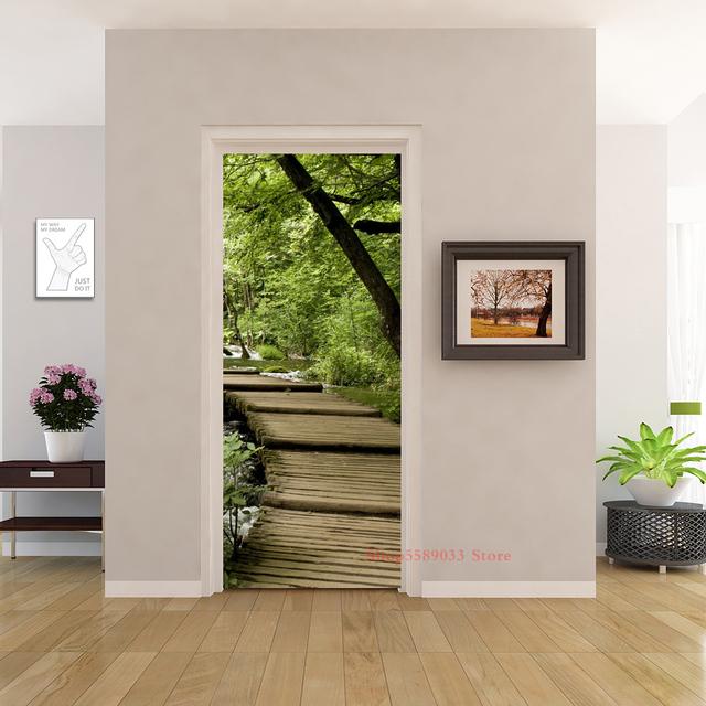 PVC Home Decor Eingang Tür Aufkleber Bad Dusche Zimmer Schlafzimmer Selbstklebende Fototapete Renovierung Landschaft Poster Wasserdicht 40x120cm(1 piece) von Joom DACH