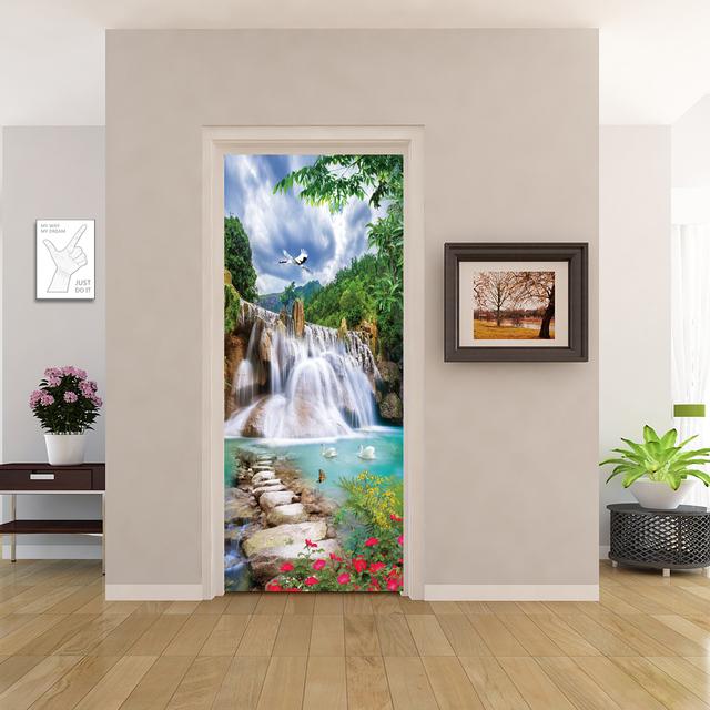 PVC Home Decor Eingang Tür Aufkleber Bad Dusche Zimmer Schlafzimmer Selbstklebende Fototapete Renovierung Landschaft Poster Wasserdicht 40x120cm(1 piece) von Joom DACH