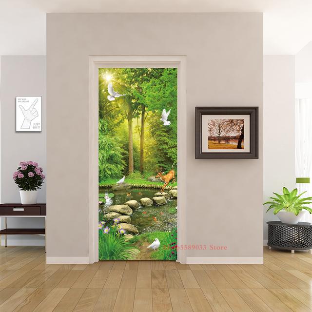 PVC Home Decor Eingang Tür Aufkleber Bad Dusche Zimmer Schlafzimmer Selbstklebende Fototapete Renovierung Landschaft Poster Wasserdicht 40x120cm(1 piece) von Joom DACH