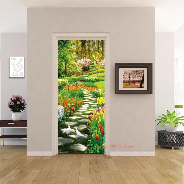 PVC Home Decor Eingang Tür Aufkleber Bad Dusche Zimmer Schlafzimmer Selbstklebende Fototapete Renovierung Landschaft Poster Wasserdicht 40x120cm(1 piece) von Joom DACH