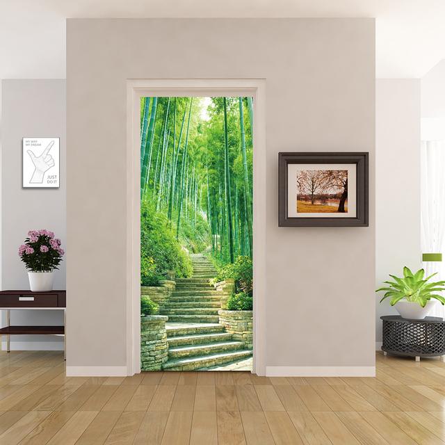 PVC Home Decor Eingang Tür Aufkleber Bad Dusche Zimmer Schlafzimmer Selbstklebende Fototapete Renovierung Landschaft Poster Wasserdicht 77x200cm(cut 2pcs) von Joom DACH