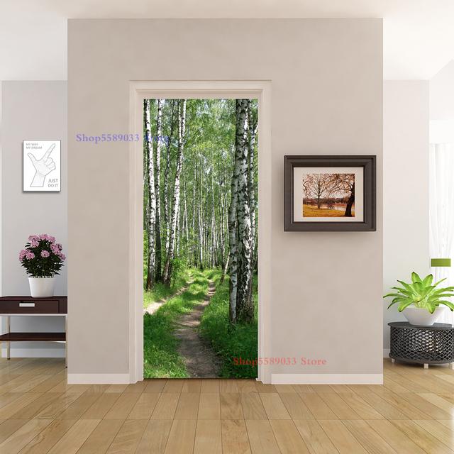 PVC Home Decor Eingang Tür Aufkleber Bad Dusche Zimmer Schlafzimmer Selbstklebende Fototapete Renovierung Landschaft Poster Wasserdicht 77x200cm(cut 2pcs) von Joom DACH