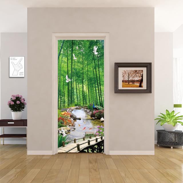 PVC Home Decor Eingang Tür Aufkleber Bad Dusche Zimmer Schlafzimmer Selbstklebende Fototapete Renovierung Landschaft Poster Wasserdicht 77x200cm(cut 2pcs) von Joom DACH