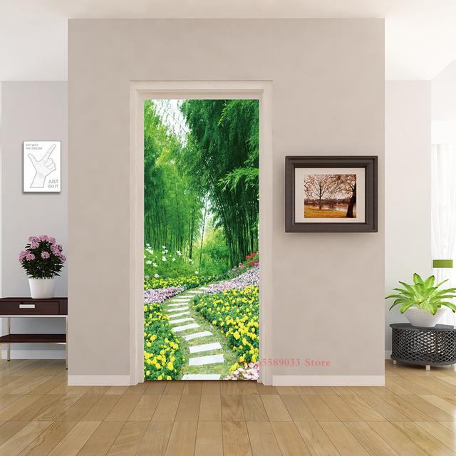 PVC Home Decor Eingang Tür Aufkleber Bad Dusche Zimmer Schlafzimmer Selbstklebende Fototapete Renovierung Landschaft Poster Wasserdicht 77x200cm(cut 2pcs) von Joom DACH