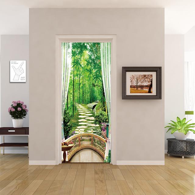 PVC Home Decor Eingang Tür Aufkleber Bad Dusche Zimmer Schlafzimmer Selbstklebende Fototapete Renovierung Landschaft Poster Wasserdicht 77x200cm(cut 2pcs) von Joom DACH