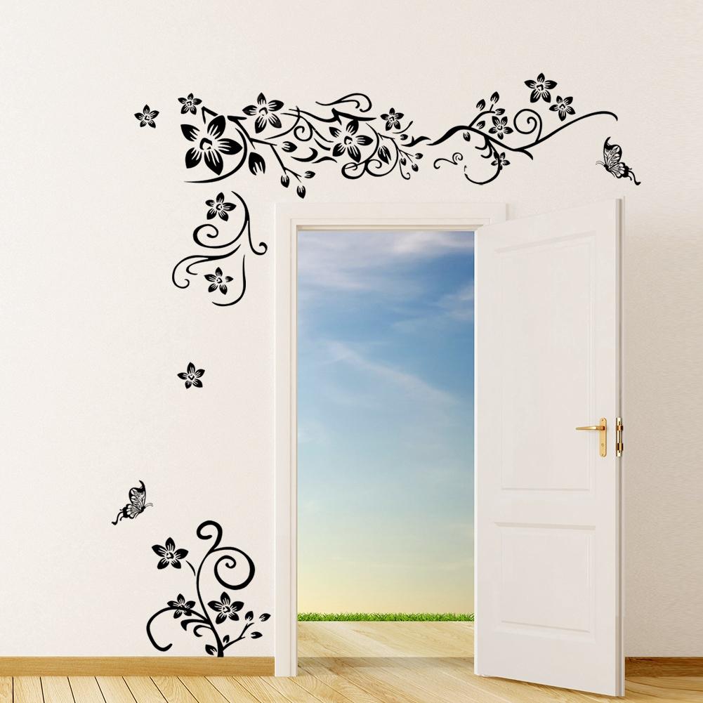 PVC Wandaufkleber Schwarze Blume Rebe Vinyl Kunst Aufkleber Wohnzimmer Schlafzimmer Dekor Abnehmbare von Joom DACH
