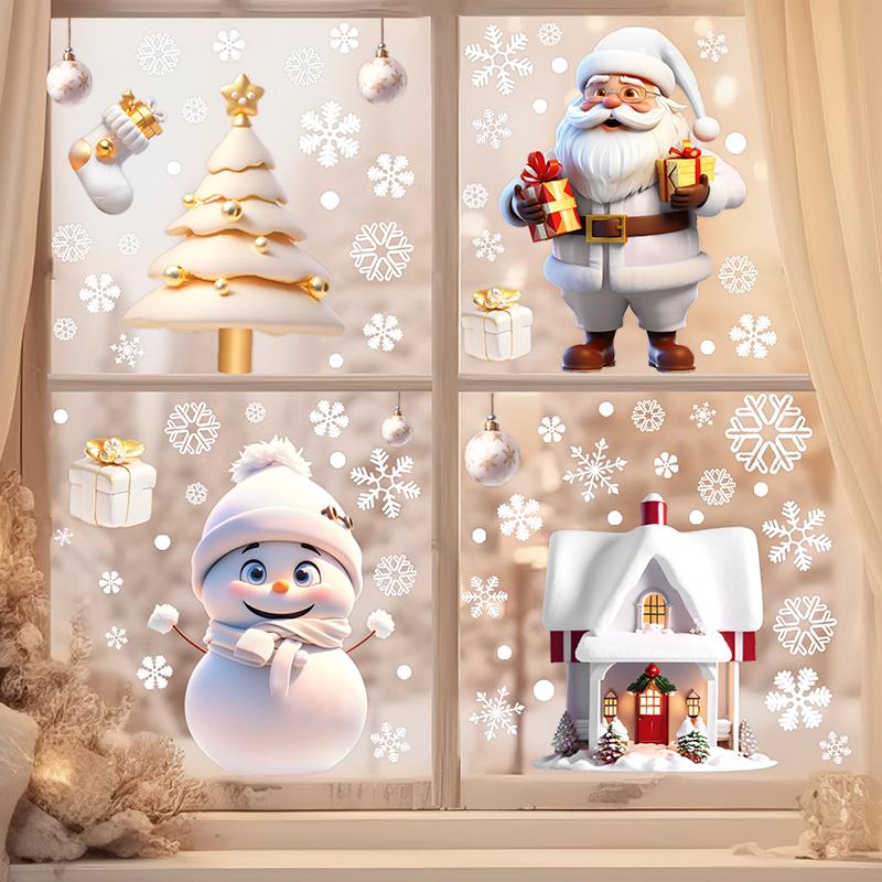 PVC Weihnachten Fenster Aufkleber Schneemann Schneeflocke Santa Claus Fenster Elektrostatische Aufkleber Frohe Weihnachten Aufkleber Hause Dekoration Snowman von Joom DACH