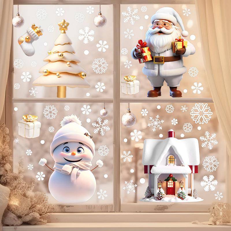 PVC Weihnachten Fenster Aufkleber Schneemann Schneeflocke Santa Claus Fenster Elektrostatische Aufkleber Frohe Weihnachten Aufkleber Hause Dekoration Snowman von Joom DACH