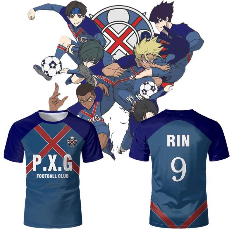 PXG Blue Lock Japanisches Anime-Trikot, Fußballuniform Nr. 9 Rin Shidou, Cosplay-T-Shirts, Freizeit-Sportoberteile für Herren und Damen L von Joom DACH