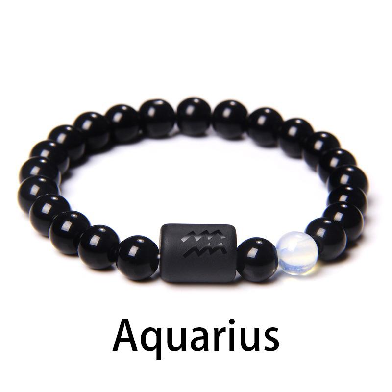 Paar-Armband mit 12 Sternbildern und Sternzeichen-Perlen, natürlicher schwarzer Onyx-Stein, elastisches Bettelarmband für Frauen und Männer, Geburtstagsgeschenk von Joom DACH