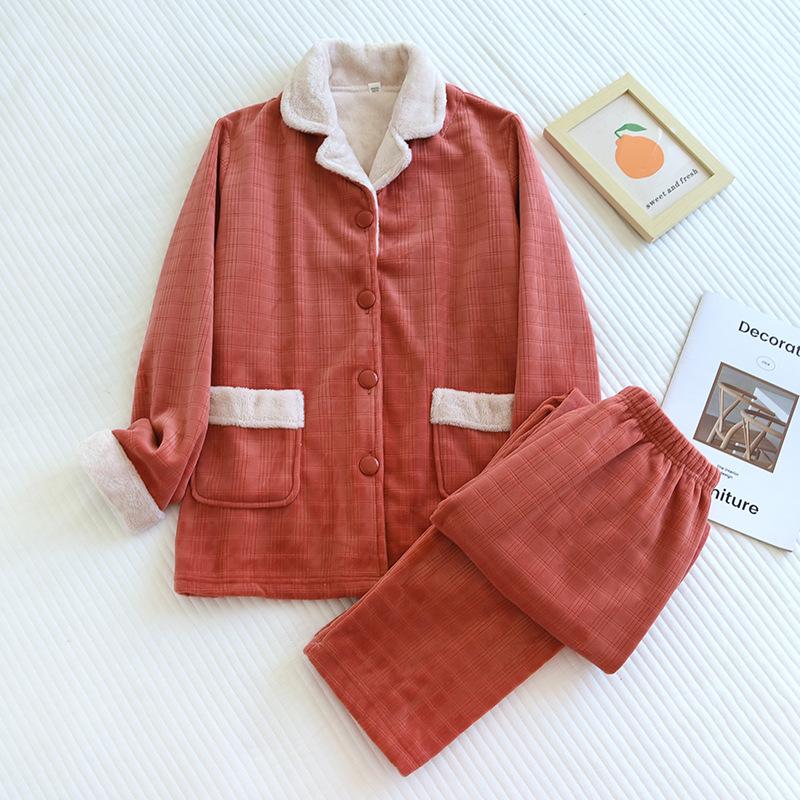 Paar Flanell 2-teiliger Pyjama Herren Karierte Nachtwäsche Winter Langärmelige Hose Nachtwäsche Einfarbig Plüsch Verdickt Hauskleidung XL von Joom DACH