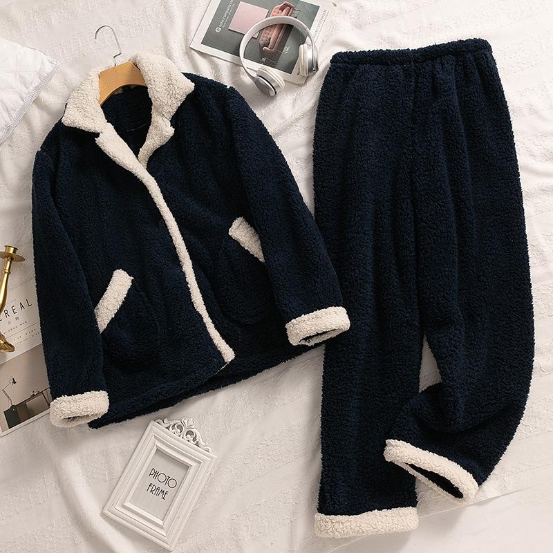 Paar Pyjama Set Herbst und Winter Korallen Samt Pyjama Flanell Kaschmir Herren Hausbekleidung Damen Locker Lässig Pyjama 2XL von Joom DACH