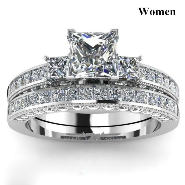 Paar Ringe Frauen Exquisite Strass Zirkonia Ringe Set Einfache Edelstahl Männer Ring Mode Schmuck Für Liebhaber Geschenke 9 von Joom DACH