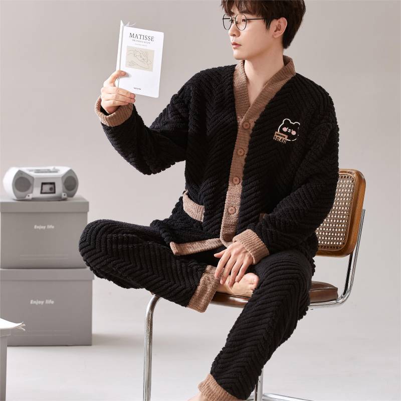 Paar Schlafanzug Set Damen Nachtwäsche Nachthemd Pijama Winter Negligee Cardigan Anzug 2-teiliges Pyjama Set Paar Pyjamas Niedlich 3XL von Joom DACH