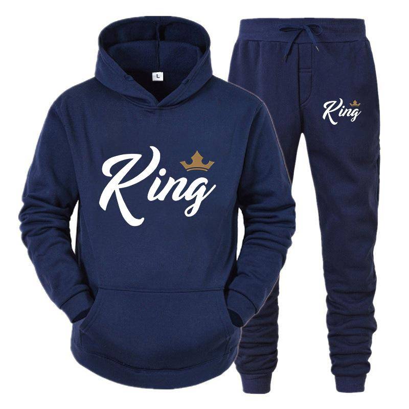 Paar Sportbekleidung 2022 Modeset KING QUEEN Bedruckter Liebhaberanzug mit Kapuze Hoodie und Hose 2-teiliges Set Streetwear Herren Damen Kleidung L von Joom DACH