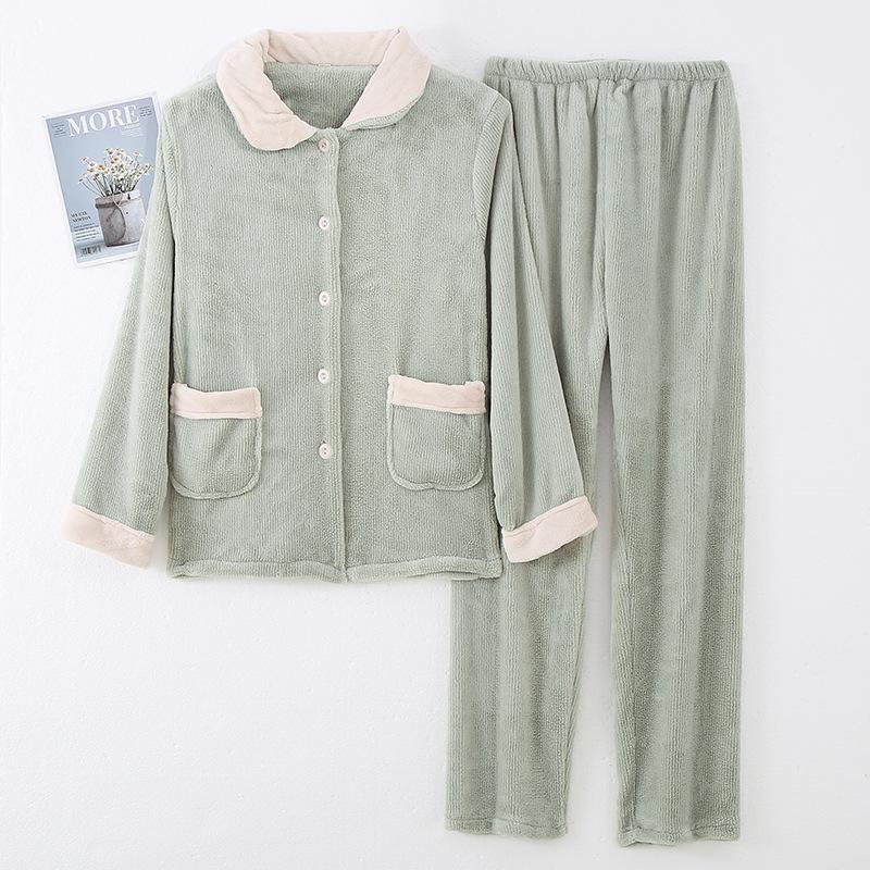 Paar Verdicktes Korallenfleece Hauskleidung Herbst Winter Damen Flanell Pyjama Herren Einfarbige Nachtwäsche Locker Loungewear XL von Joom DACH