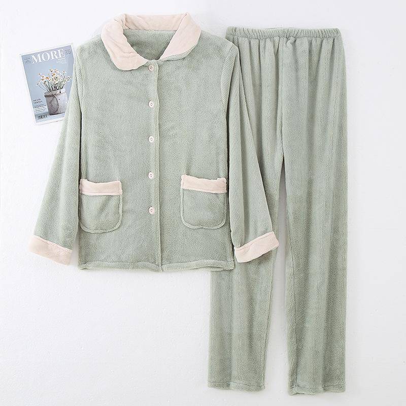 Paar Verdicktes Korallenfleece Hauskleidung Herbst Winter Damen Flanell Pyjama Herren Einfarbige Nachtwäsche Locker Loungewear XL von Joom DACH