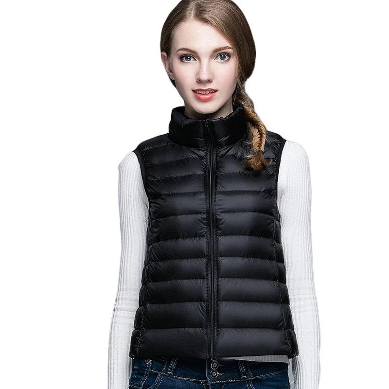 Packbare, ultraleichte, ärmellose Daunenjacke für den Winter für Damen, weiße Entenfedern, warme Weste, Daunenweste, Oberbekleidung, Mäntel für Damen XS schwarz von Joom DACH
