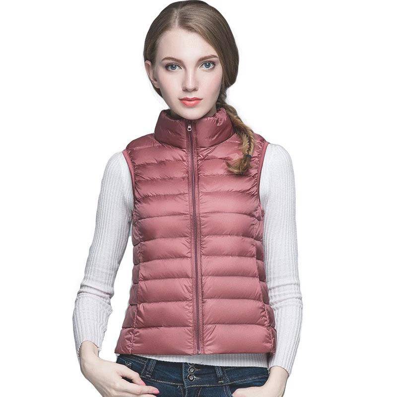 Packbare, ultraleichte, ärmellose Daunenjacke für den Winter für Damen, weiße Entenfedern, warme Weste, Daunenweste, Oberbekleidung, Mäntel für Damen XXXXL rosa von Joom DACH