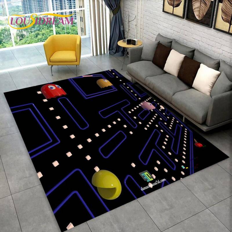 Pacman Retro Classics Game Gamer Bereich Teppich, Teppich Teppich für Zuhause Wohnzimmer Kinder Schlafzimmer Sofa Fußmatte Dekor, rutschfeste Bodenmatte 160cm x 200cm von Joom DACH