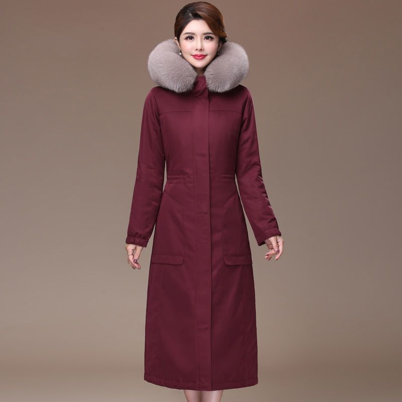 Pai Overcomes Damen-Pelzmantel mit abnehmbarem Innenfutter und Pelzkragen, lang und dick 4XL bordeaux von Joom DACH