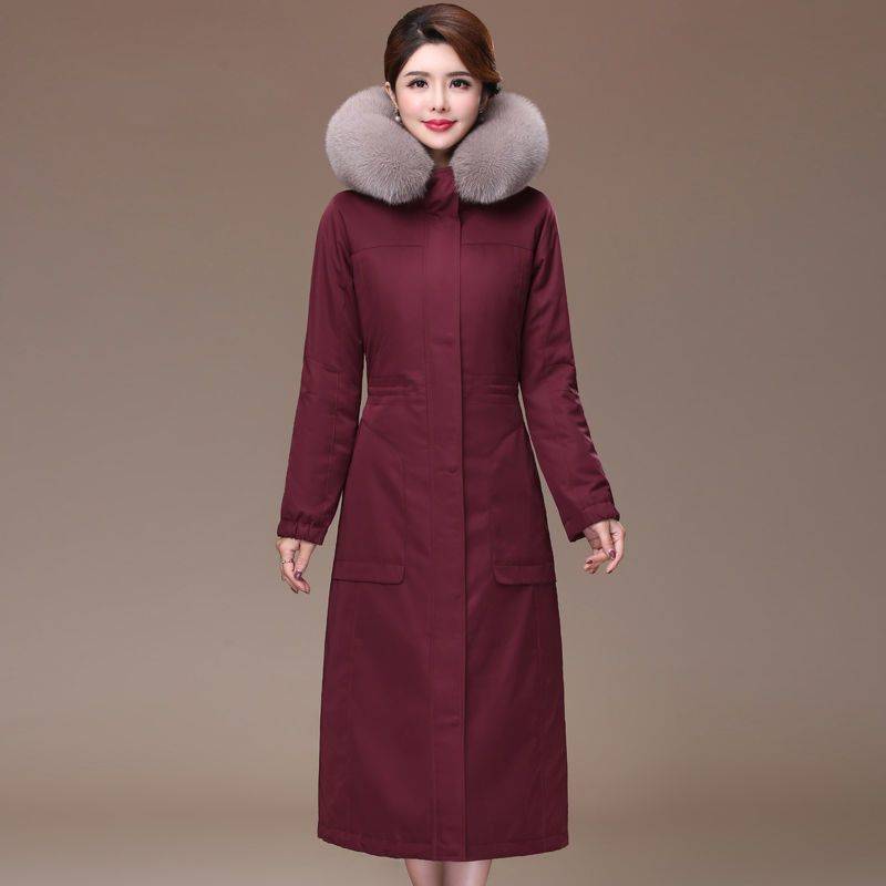 Pai Overcomes Damen-Pelzmantel mit abnehmbarem Innenfutter und Pelzkragen, lang und dick 4XL bordeaux von Joom DACH