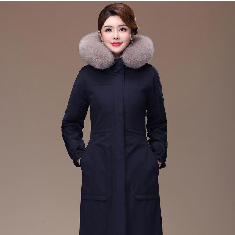 Pai Overcomes Damen-Pelzmantel mit abnehmbarem Innenfutter und Pelzkragen, lang und dick 4XL dunkelblau von Joom DACH