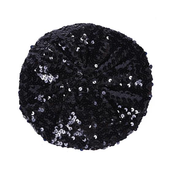 Pailletten-Baskenmütze für Damen, funkelnder Bühneneffekt, ohne Krempe, flache Oberseite, einfarbig, Partys, Auftritte, Kopfbedeckung, Damenmütze schwarz von Joom DACH