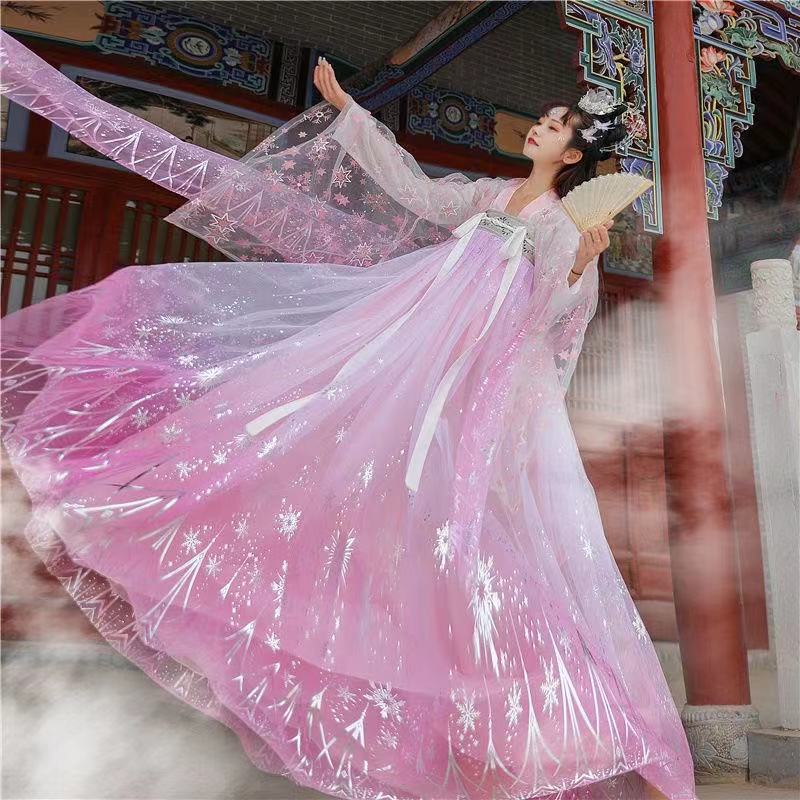 Pailletten Farbverlauf schimmernde Frauen Hanfu traditionelle chinesische Kleid Abschlussball formale Geburtstag Weihnachtsgeschenk L rosa/weiß von Joom DACH