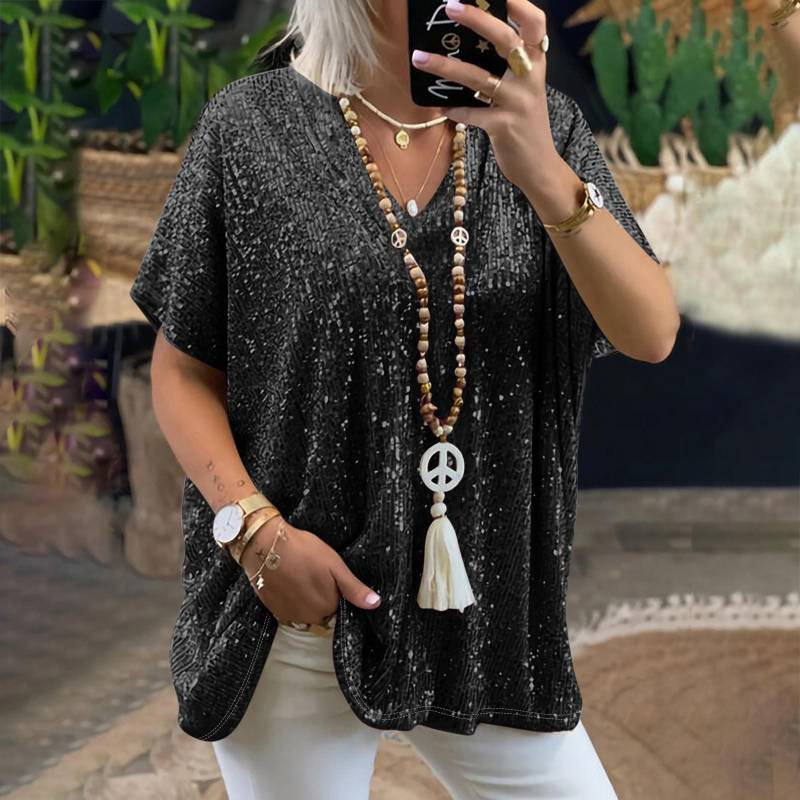 Pailletten-Tanktops für Damen, ärmellos, glänzend, Party-Shirts, Pailletten-T-Shirt XXXL schwarz von Joom DACH