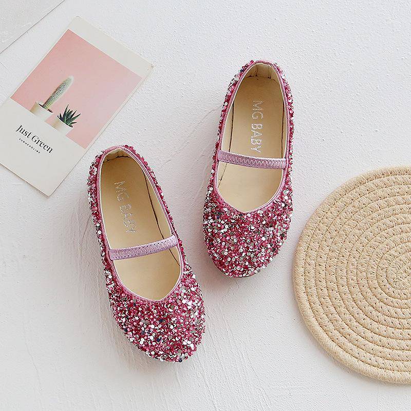 Paillettenbesetzte Prinzessinnen-Lederschuhe mit spitzer Spitze für Mädchen 30 rosa von Joom DACH