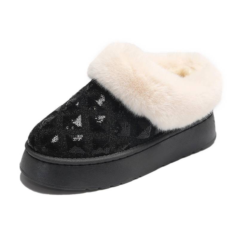 Paillettenbesetzte dekorative Herbst- und Winter-Schneestiefel mit verdecktem Absatz, Hausschuhe, Damen, dicke Sohle, Fleece-gefüttert, warmhaltend, Oberbekleidung, Plüschwolle-Schlafschuh 41 von Joom DACH